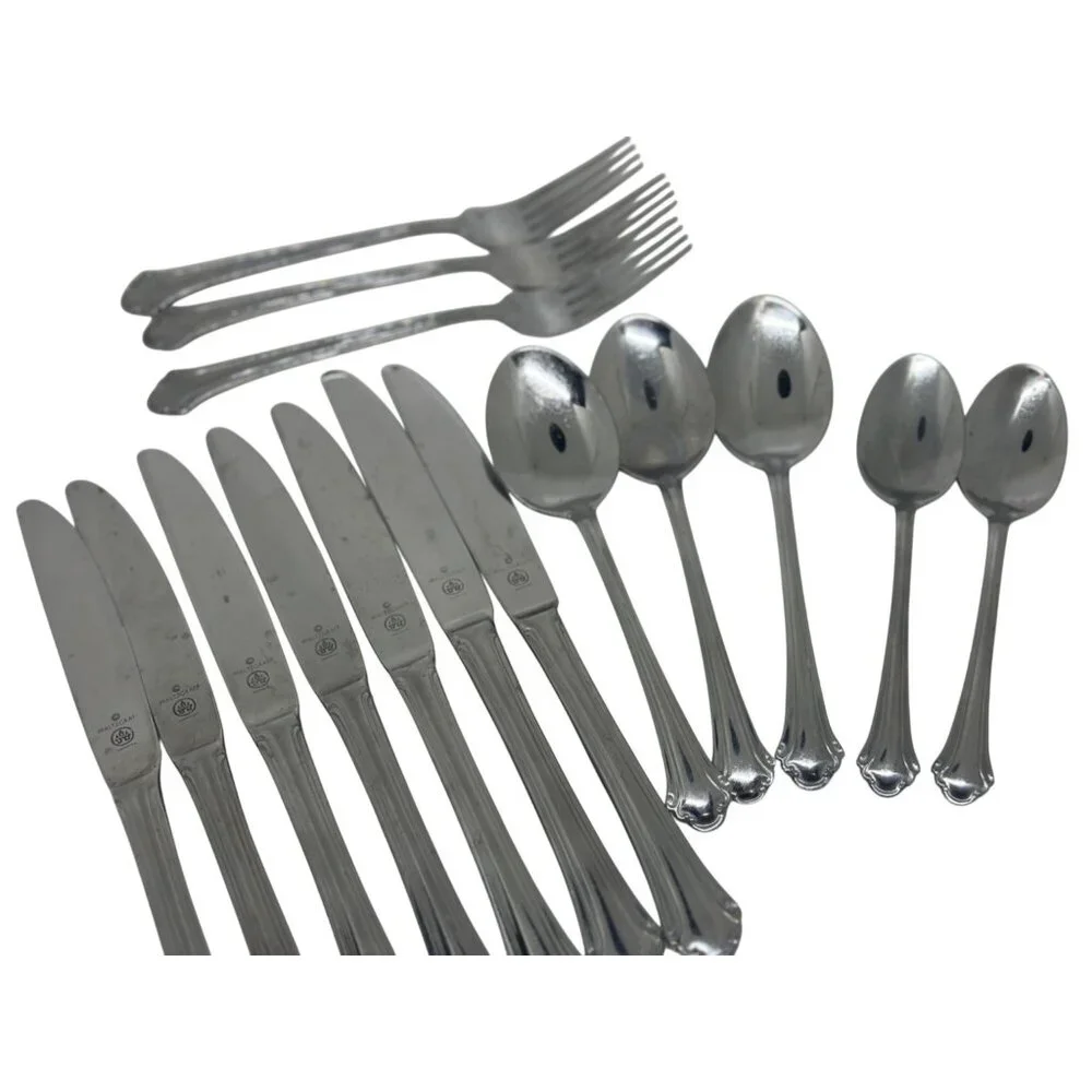 VTG Pfaltzgraff Jamestown Stainless Flatware 15Pc Knives Forks Spoons Silverware